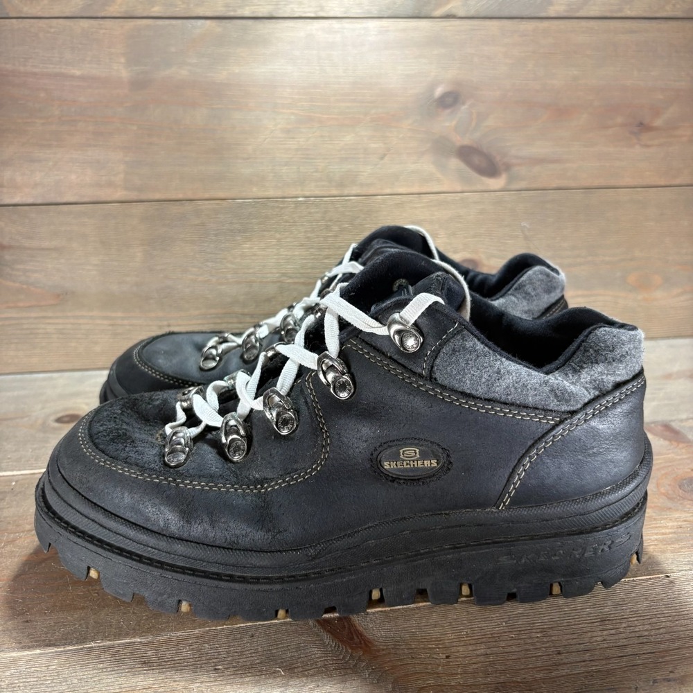 vintage Skechers jammers size 10 shoes Black Leather Chunky Platform sneakers